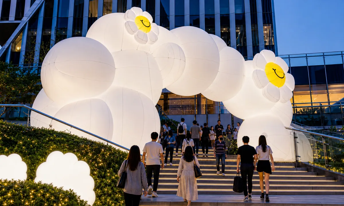 LED inflatable arch lighting up a night festival entrance