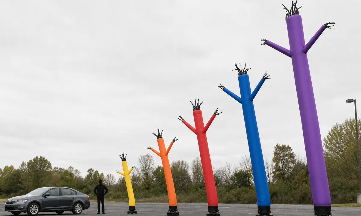 Inflatable tube man height comparison from 6 ft to 20 ft with matching blower power ratings